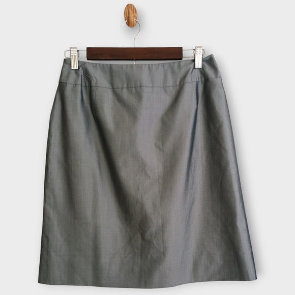 Akris Skirt Women Silver Gray Silk Blend Zipper Career Minimalist Dark Academia - Picture 1 of 6